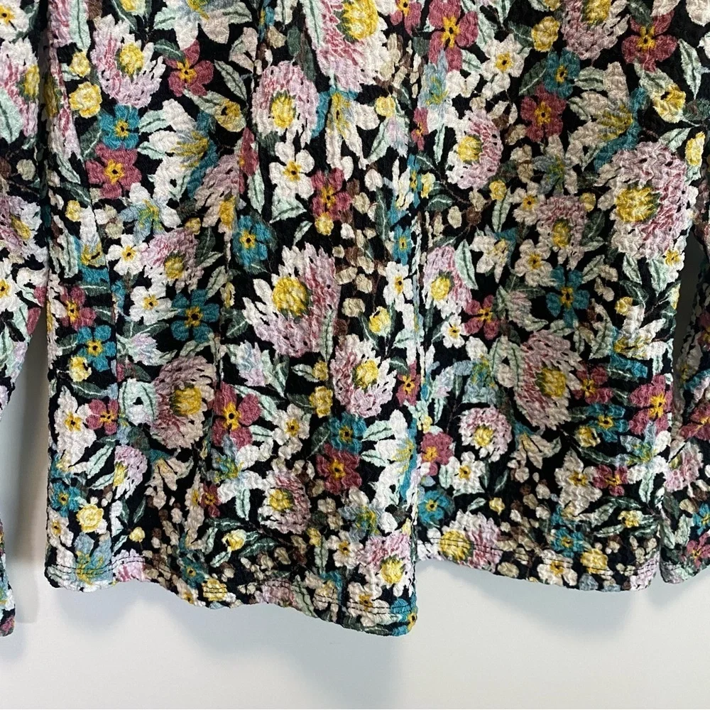 LOFT Floral Shirred Puff Sleeve Shirt! V-Neck Long Sleeve Size Small S